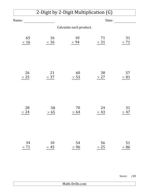Go Math Multiply 2 Digit Numbers With Regrouping Worksheets