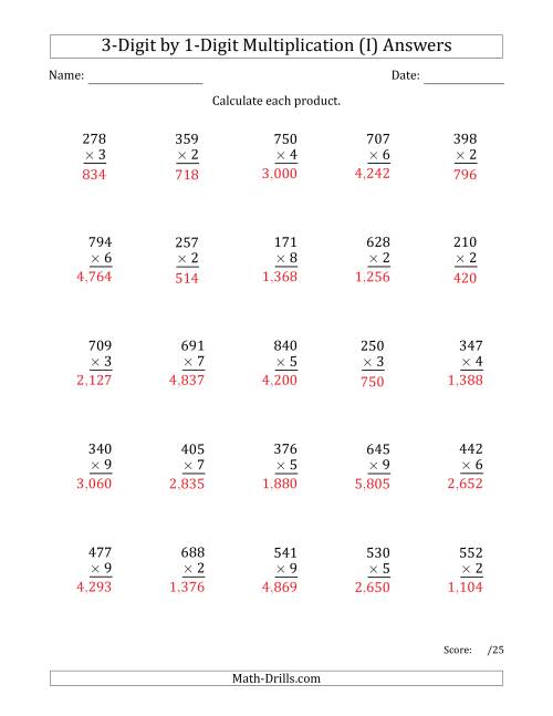 multiplying 3 digit by 1 digit numbers with comma separated thousands i