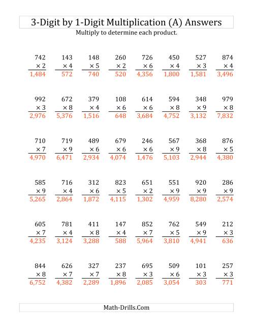 3 digit by 1 digit multiplication old