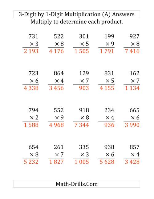 3-Digit by 1-Digit Multiplication (SI Version) (LP)