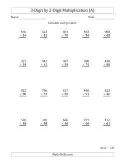 Multiplying 3-Digit by 2-Digit Numbers with Comma-Separated Thousands