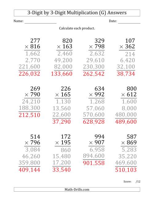 Multiplying 3-Digit by 3-Digit Numbers (Large Print) with Comma ...