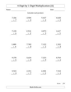 Multiplying 4-Digit by 1-Digit Numbers with Comma-Separated Thousands