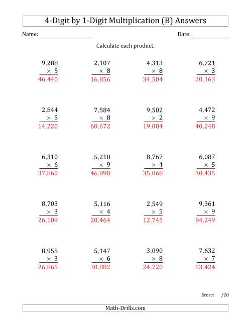 multiplying 4 digit by 1 digit numbers with comma separated thousands b