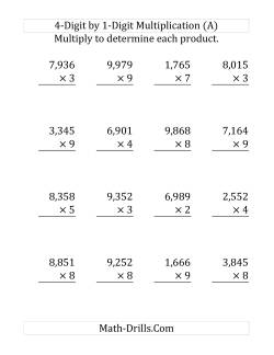 4-Digit by 1-Digit Multiplication