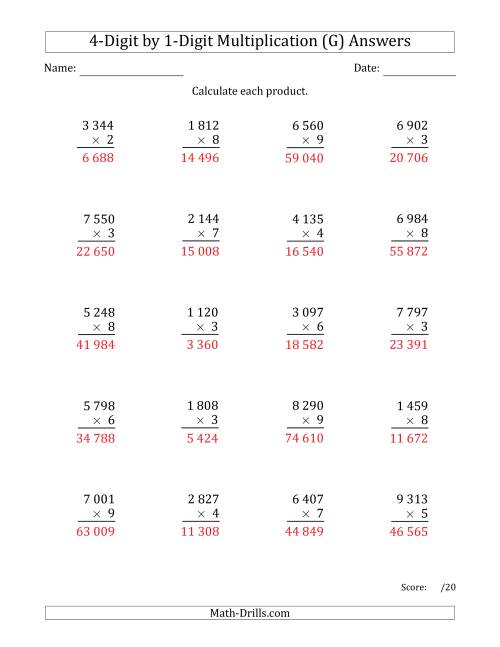 multiplying 4 digit by 1 digit numbers with space separated thousands g