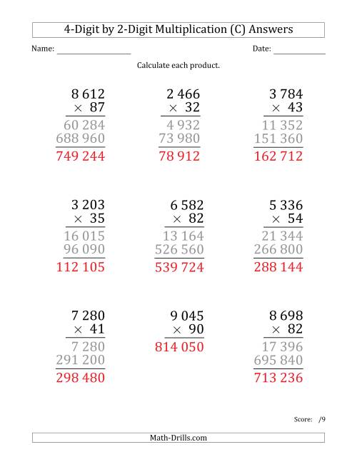 Multiplying 4-Digit by 2-Digit Numbers (Large Print) with Space ...