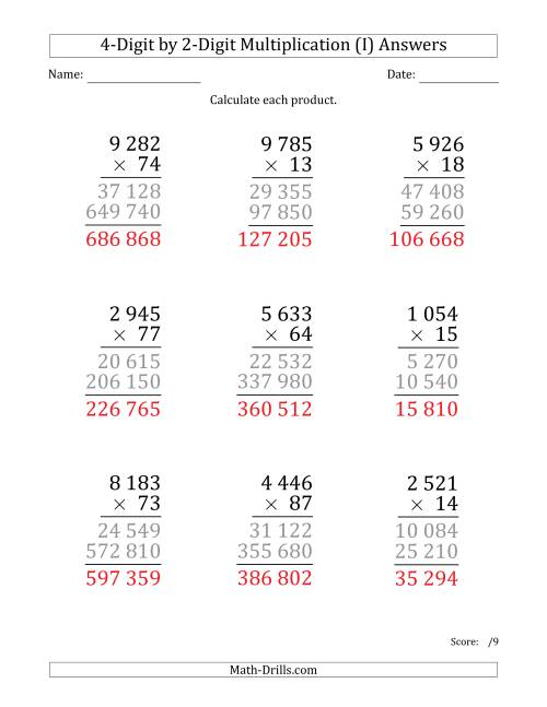 Multiplying 4 Digit By 2 Digit Numbers Large Print With Space Separated Thousands I 