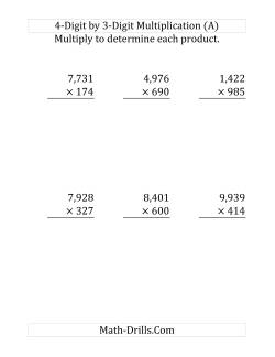 4-Digit by 3-Digit Multiplication