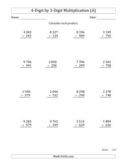 Multiplying 4-Digit by 3-Digit Numbers with Space-Separated Thousands