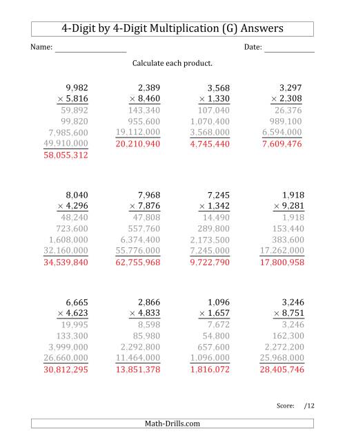 multiplying 4 digit by 4 digit numbers with comma separated thousands g