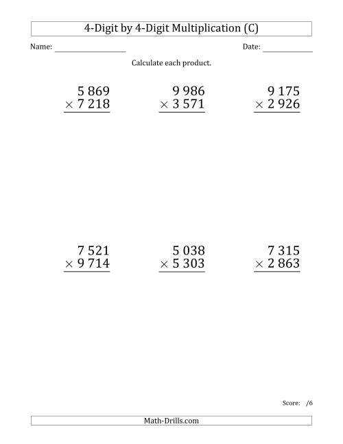 The Multiplying 4-Digit by 4-Digit Numbers (Large Print) with Space-Separated Thousands (C) Math Worksheet