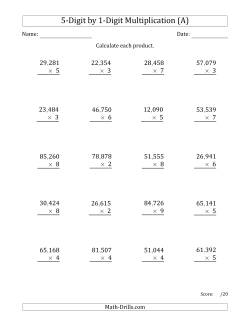 Multiplying 5-Digit by 1-Digit Numbers with Comma-Separated Thousands