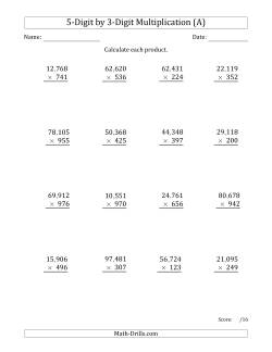 Multiplying 5-Digit by 3-Digit Numbers with Comma-Separated Thousands