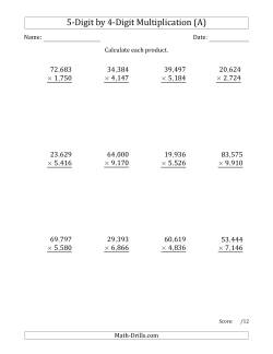 Multiplying 5-Digit by 4-Digit Numbers with Comma-Separated Thousands