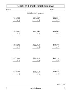 Multiplying 6-Digit by 1-Digit Numbers with Comma-Separated Thousands