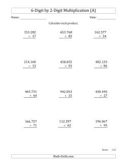 Multiplying 6-Digit by 2-Digit Numbers with Comma-Separated Thousands