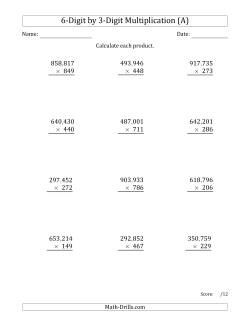 Multiplying 6-Digit by 3-Digit Numbers with Comma-Separated Thousands