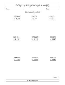 Multiplying 6-Digit by 4-Digit Numbers with Comma-Separated Thousands