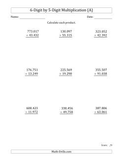 Multiplying 6-Digit by 5-Digit Numbers with Comma-Separated Thousands