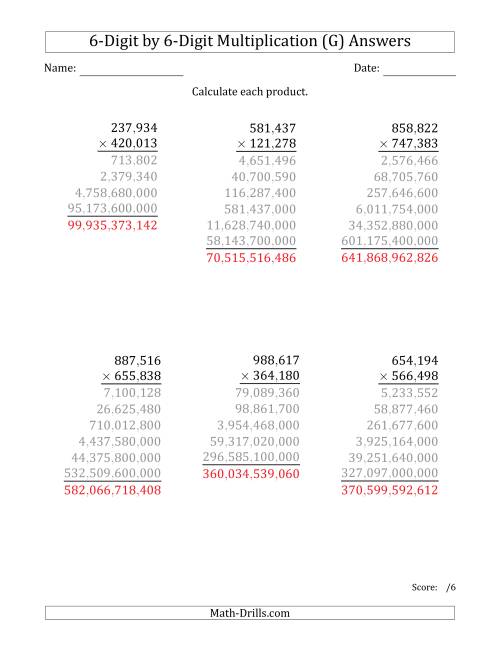 multiplying 6 digit by 6 digit numbers with comma separated thousands g