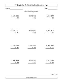 Multiplying 7-Digit by 2-Digit Numbers with Comma-Separated Thousands