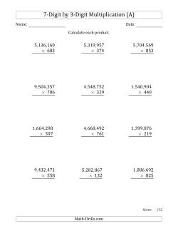 Multiplying 7-Digit by 3-Digit Numbers with Comma-Separated Thousands