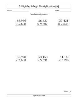 Multiplying 5-Digit by 4-Digit Numbers (Large Print) with Comma-Separated Thousands