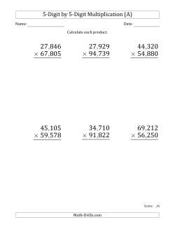 Multiplying 5-Digit by 5-Digit Numbers (Large Print) with Comma-Separated Thousands