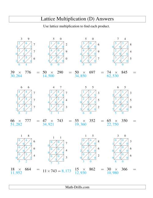 2 digit by 3 digit lattice multiplication d