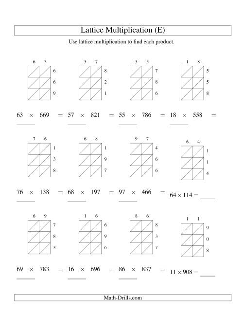 lattice multiplication 2 digit by 2 digit blank