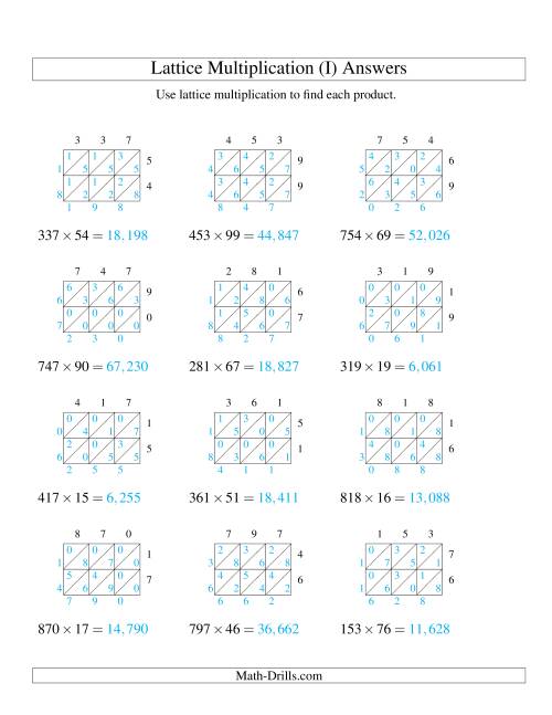 3 digit by 2 digit lattice multiplication i