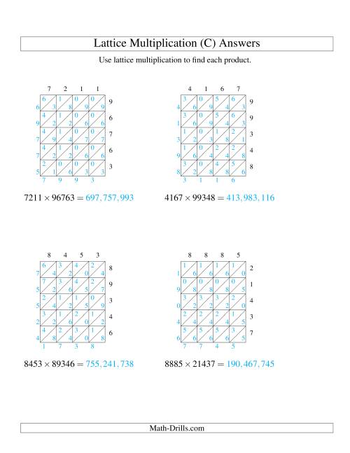 The 4-Digit by 5-Digit Lattice Multiplication (C) Math Worksheet Page 2