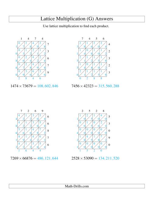 The 4-Digit by 5-Digit Lattice Multiplication (G) Math Worksheet Page 2