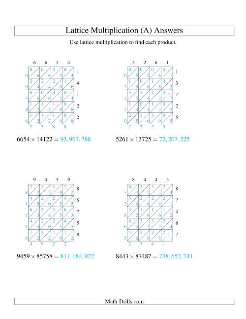 The 4-Digit by 5-Digit Lattice Multiplication (All) Math Worksheet Page 2