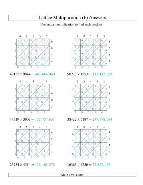 The 5-Digit by 4-Digit Lattice Multiplication (F) Math Worksheet Page 2