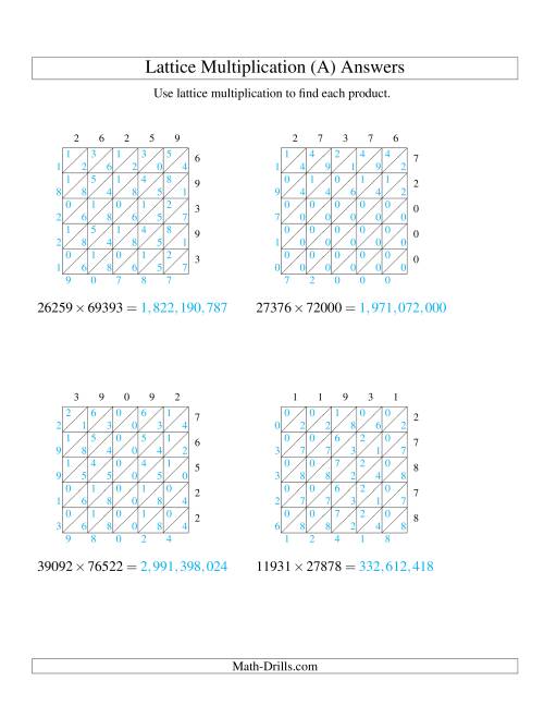 The 5-Digit by 5-Digit Lattice Multiplication (A) Math Worksheet Page 2