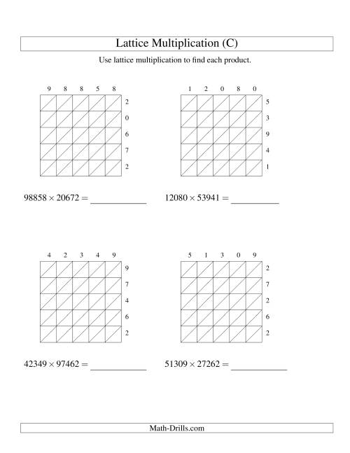 The 5-Digit by 5-Digit Lattice Multiplication (C) Math Worksheet