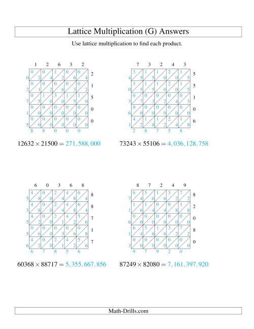 The 5-Digit by 5-Digit Lattice Multiplication (G) Math Worksheet Page 2