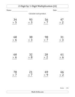 Multiplying 2-Digit by 1-Digit Numbers (Large Print)