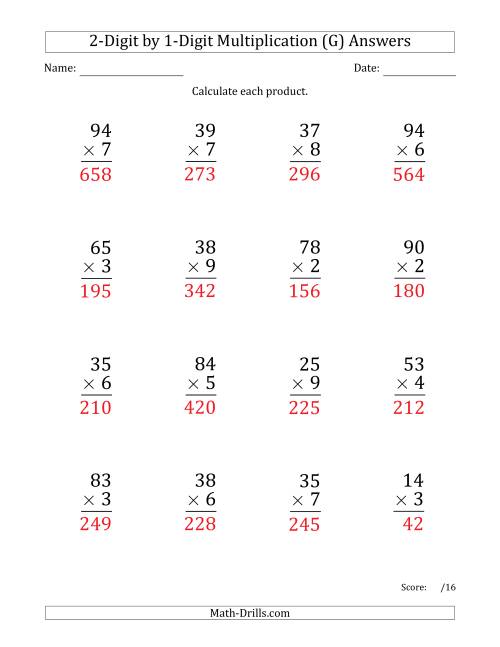The Multiplying 2-Digit by 1-Digit Numbers (Large Print) (G) Math Worksheet Page 2
