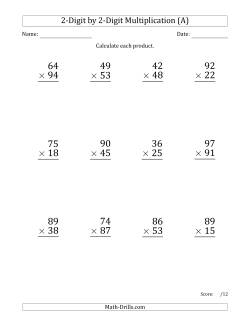 Multiplying 2-Digit by 2-Digit Numbers (Large Print)