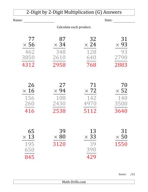 Multiplying 2-Digit by 2-Digit Numbers (Large Print) (G)