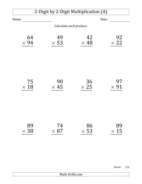 Multiplying 2-Digit by 2-Digit Numbers (Large Print) (All)