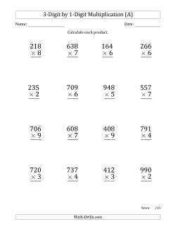 Multiplying 3-Digit by 1-Digit Numbers (Large Print)