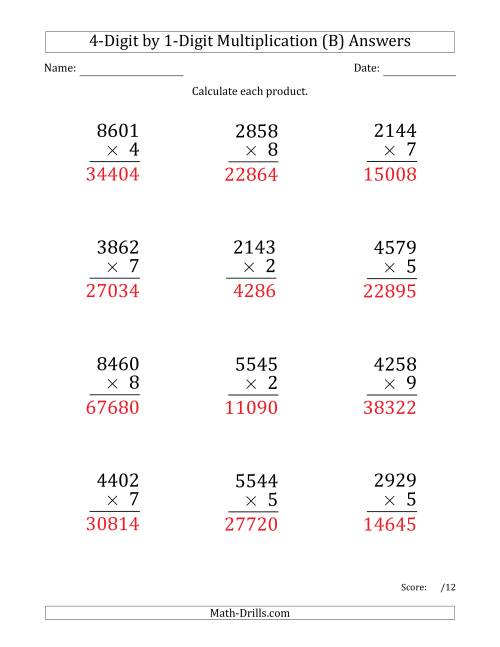 The Multiplying 4-Digit by 1-Digit Numbers (Large Print) (B) Math Worksheet Page 2