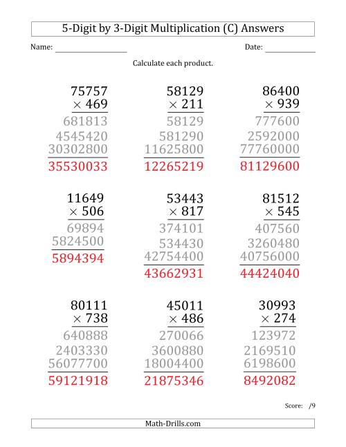 Multiplying 5-Digit by 3-Digit Numbers (Large Print) (C)