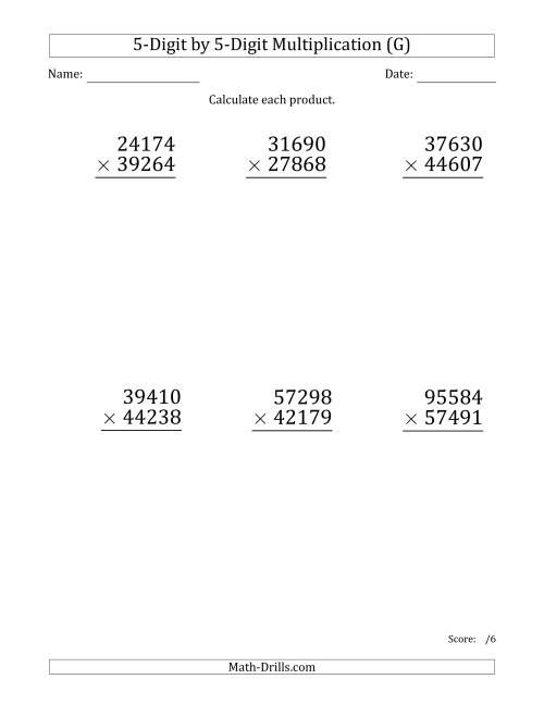 The Multiplying 5-Digit by 5-Digit Numbers (Large Print) (G) Math Worksheet