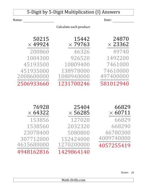 The Multiplying 5-Digit by 5-Digit Numbers (Large Print) (I) Math Worksheet Page 2