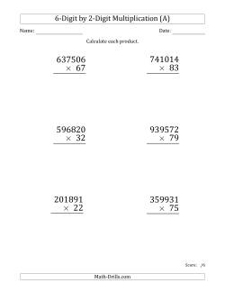 Multiplying 6-Digit by 2-Digit Numbers (Large Print)